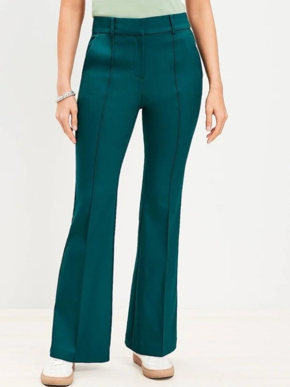 NWT Loft The Sutton Flare Green High Rise Pants With Pockets